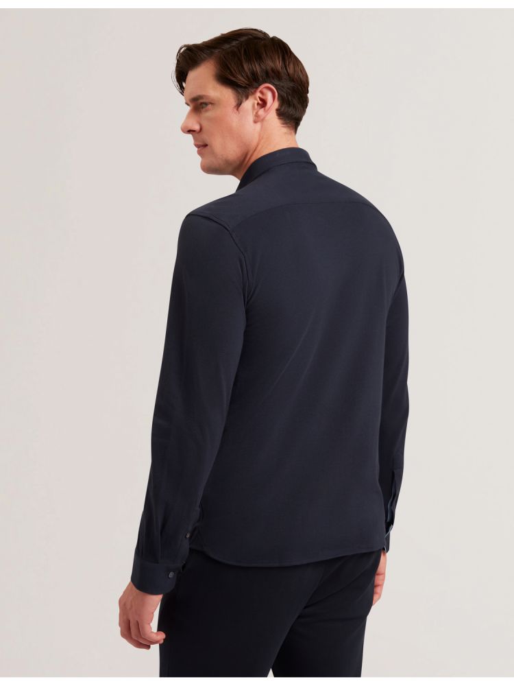 Camasa Barbati Ted Baker Luckey - Long Sleeve Pique Cotton Jersey Shirt Bleumarin | 830974-RBK