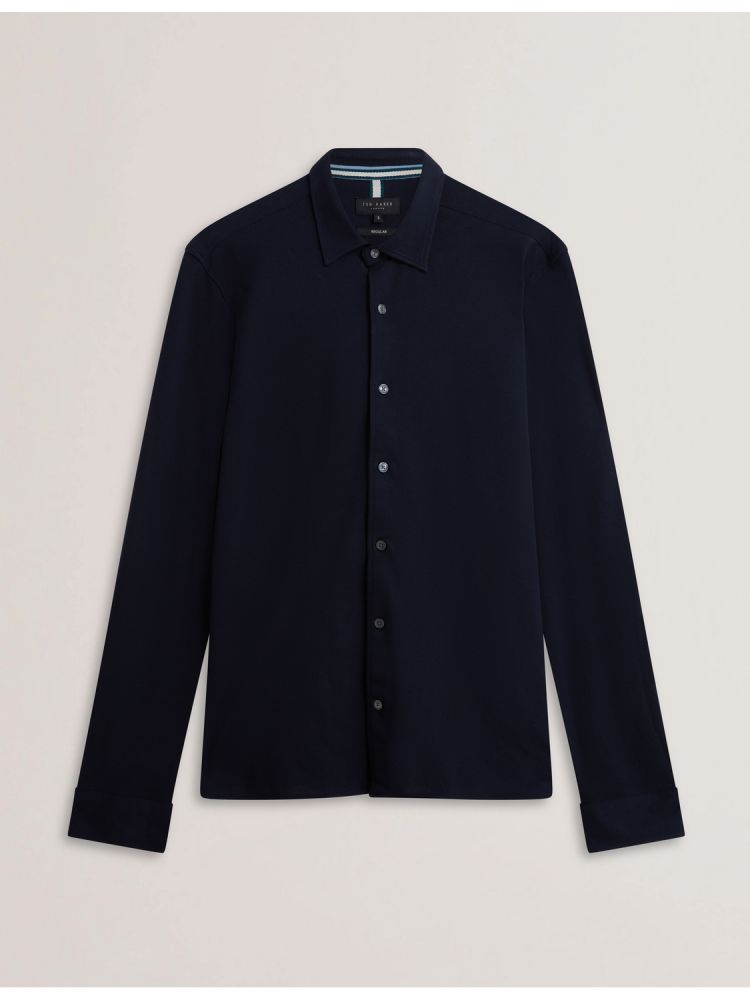 Camasa Barbati Ted Baker Luckey - Long Sleeve Pique Cotton Jersey Shirt Bleumarin | 830974-RBK