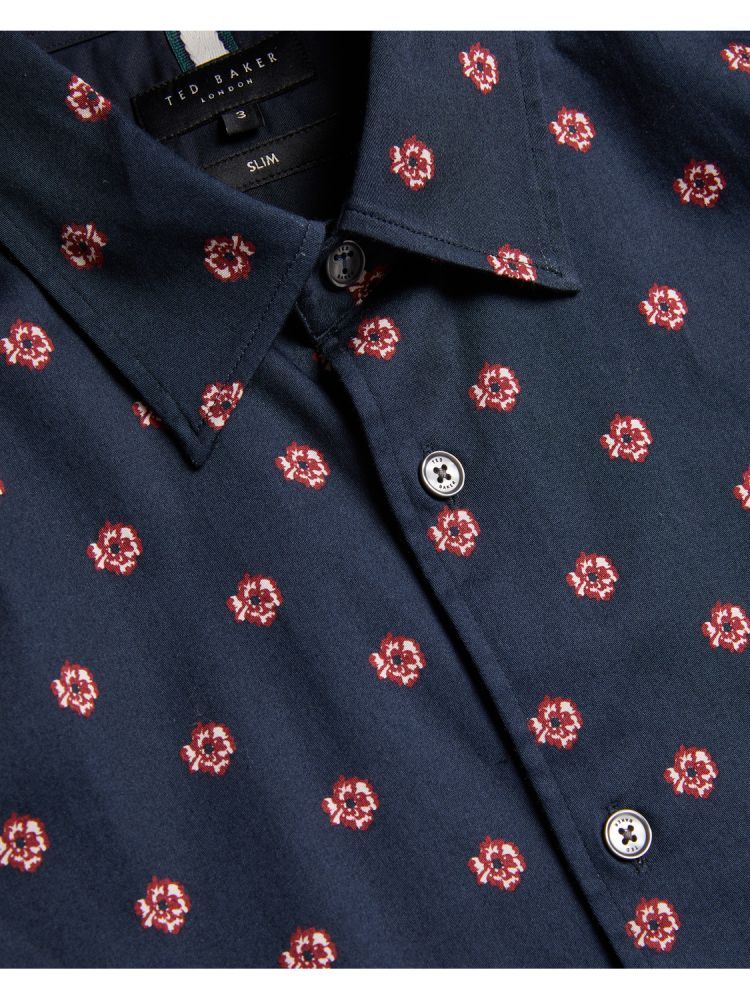 Camasa Barbati Ted Baker Mikceal - Floral Pattern Slim Fit Long Sleeve Shirt Bleumarin | 186032-XAG