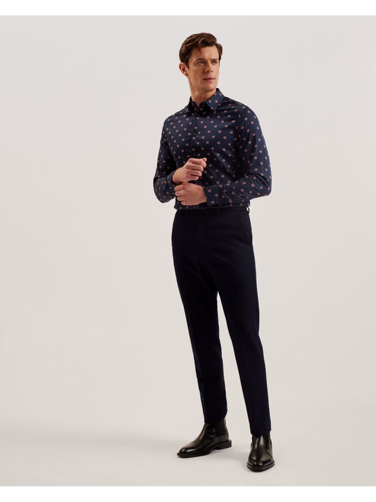 Camasa Barbati Ted Baker Mikceal - Floral Pattern Slim Fit Long Sleeve Shirt Bleumarin | 186032-XAG