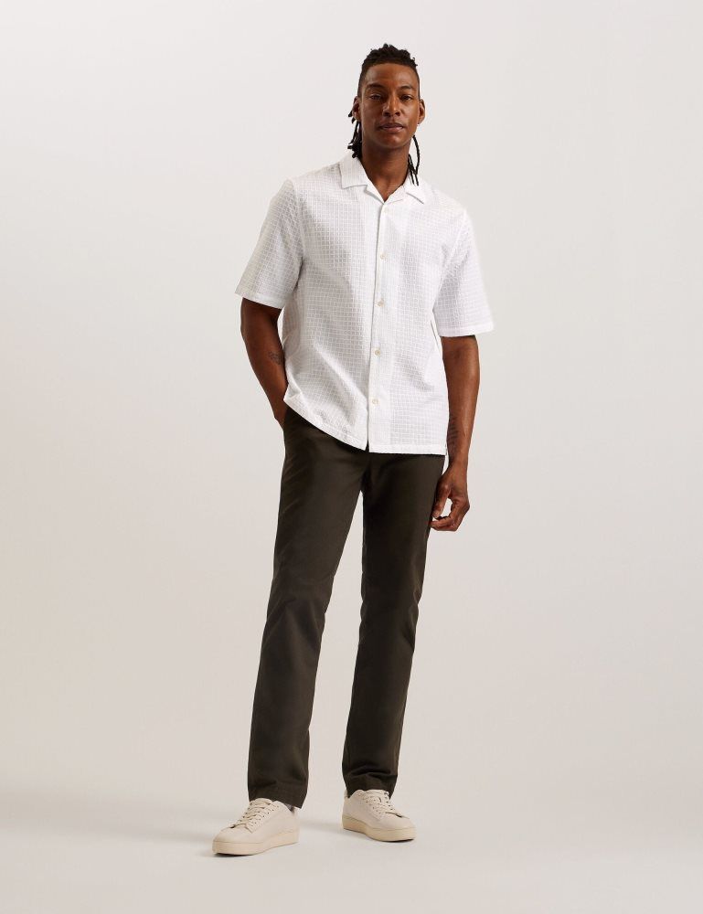 Camasa Barbati Ted Baker Oise - Textured Grid Cotton Short Sleeve Shirt Albi | 471289-AQS