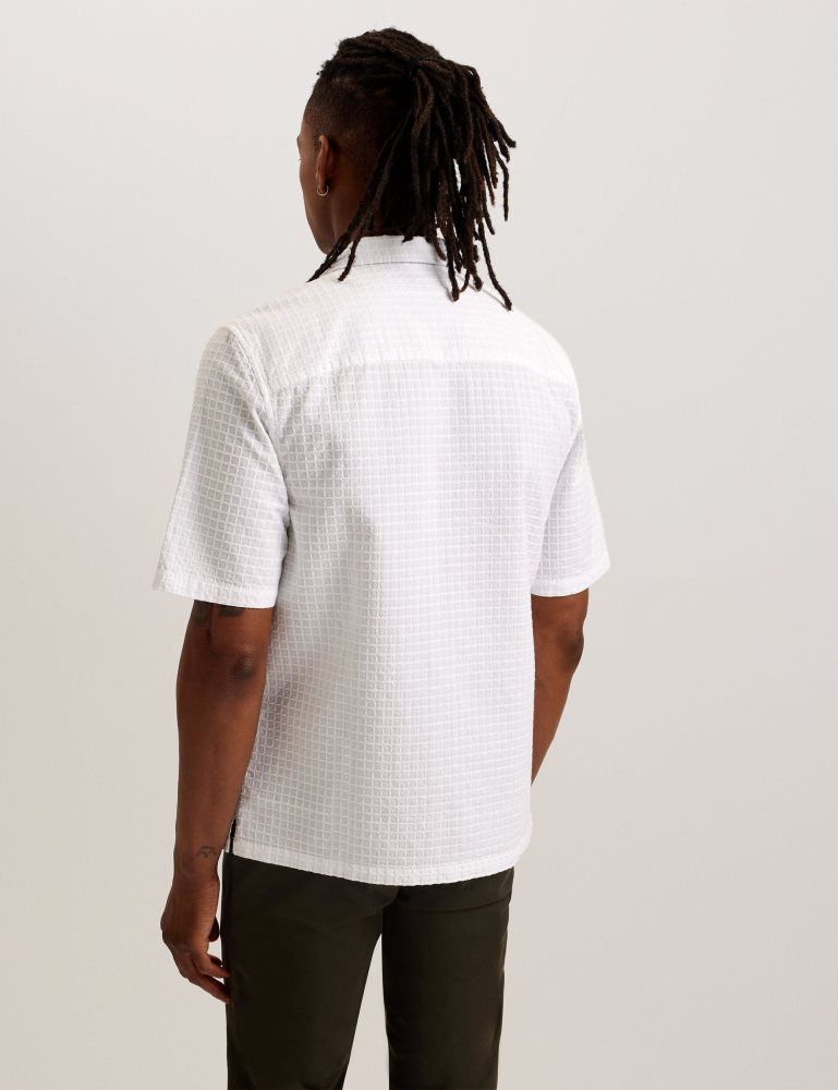Camasa Barbati Ted Baker Oise - Textured Grid Cotton Short Sleeve Shirt Albi | 471289-AQS