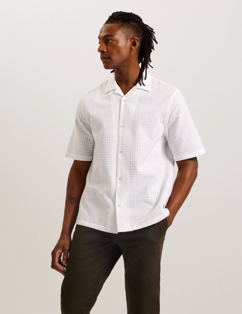 Camasa Barbati Ted Baker Oise - Textured Grid Cotton Short Sleeve Shirt Albi | 471289-AQS