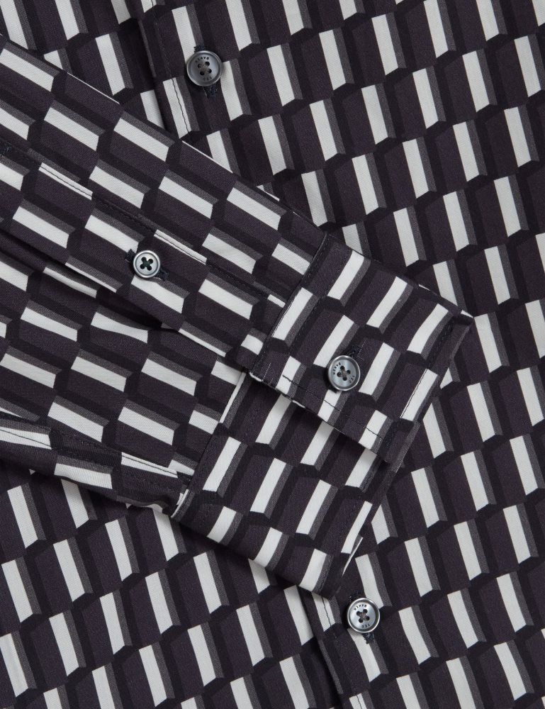 Camasa Barbati Ted Baker Pearso - Geometric Stripe Long Sleeve Cotton Shirt Negrii | 250976-YGQ