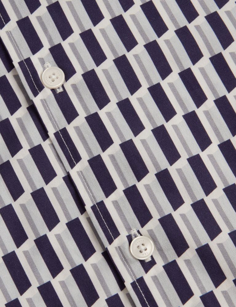 Camasa Barbati Ted Baker Pearsos - Geo Print Short Sleeve Cotton Shirt Bleumarin | 673298-VGW