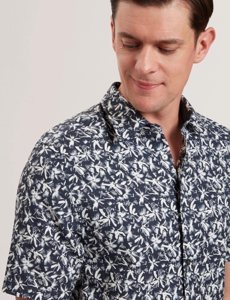 Camasa Barbati Ted Baker Tavaro - Short Sleeve Abstract Floral Shirt Bleumarin | 495237-HYO