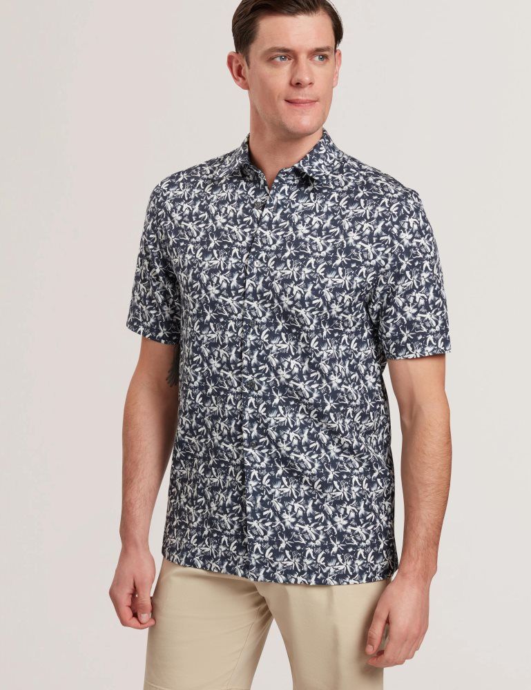 Camasa Barbati Ted Baker Tavaro - Short Sleeve Abstract Floral Shirt Bleumarin | 495237-HYO