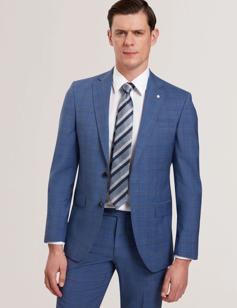 Costume Barbati Ted Baker Jayad - Slim Fit Blue Check Wool Suit Jacket Albastri | 875341-SVL