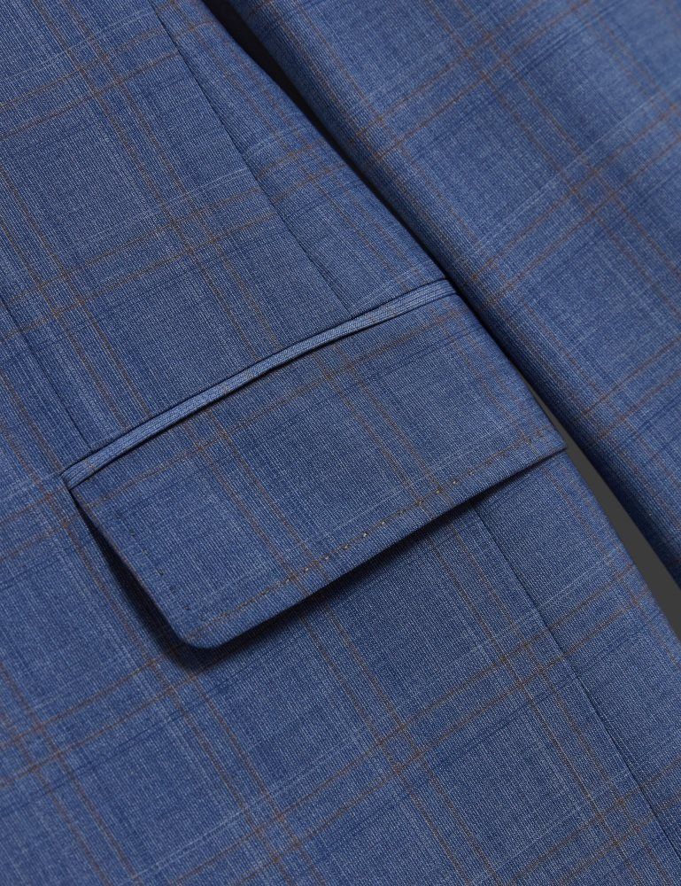 Costume Barbati Ted Baker Jayad - Slim Fit Blue Check Wool Suit Jacket Albastri | 875341-SVL