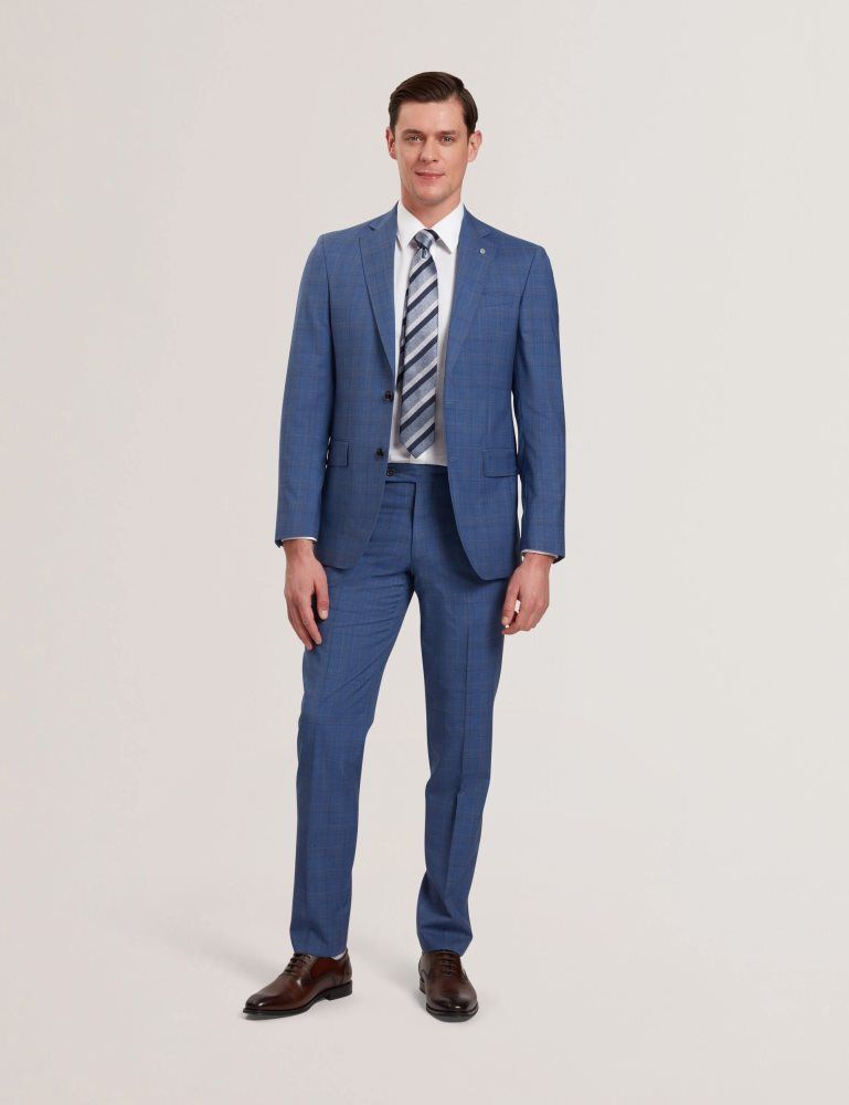 Costume Barbati Ted Baker Jayad - Slim Fit Blue Check Wool Suit Jacket Albastri | 875341-SVL