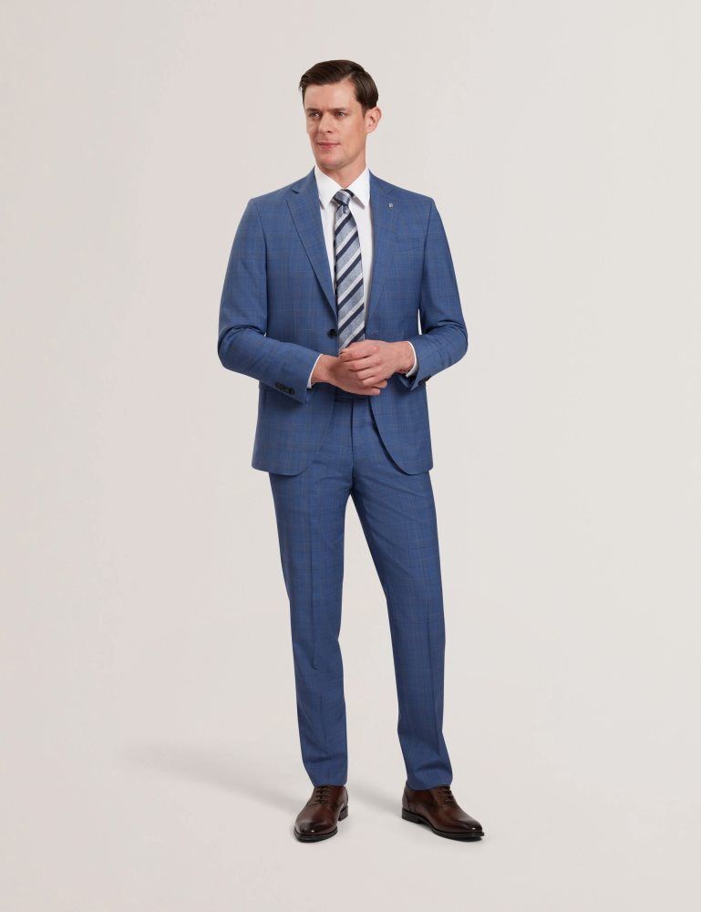 Costume Barbati Ted Baker Jayads - Slim Fit Blue Check Wool Suit Pants Albastri | 265904-VBX