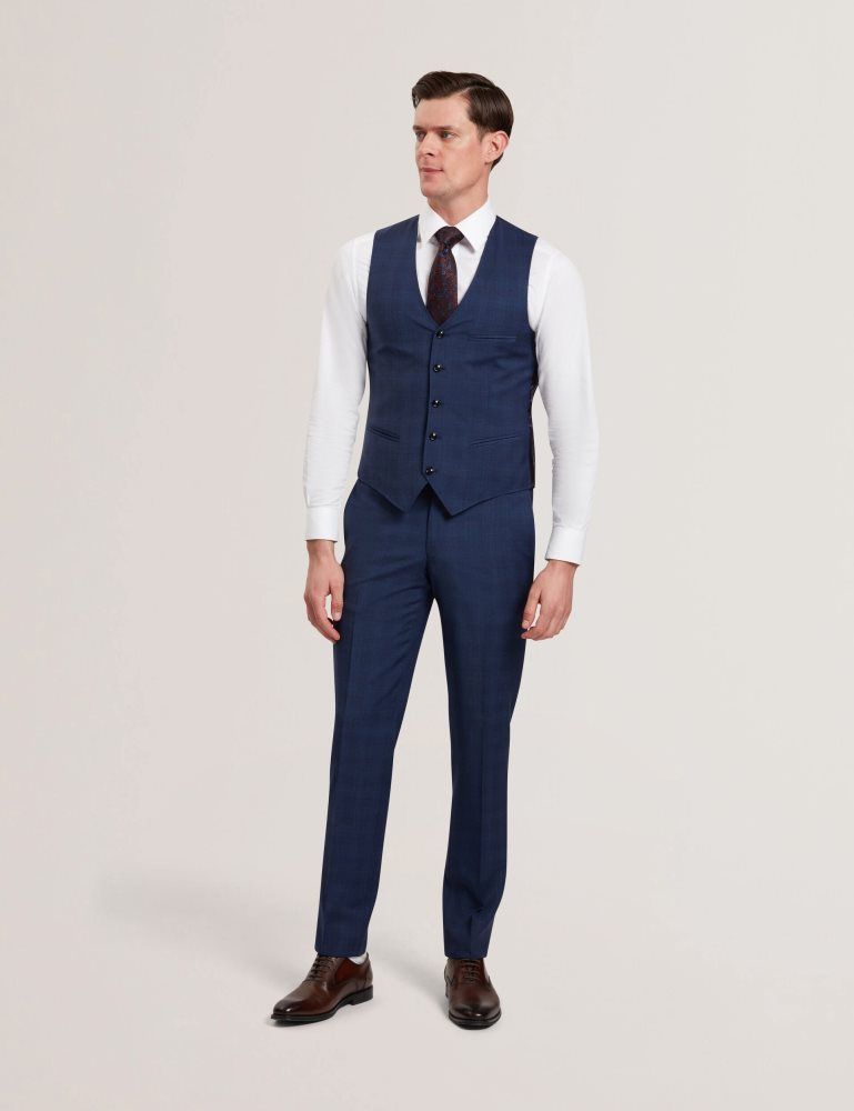 Costume Barbati Ted Baker Jayalav - Slim Fit Navy Check Wool Suit Vest Bleumarin | 018569-MLU