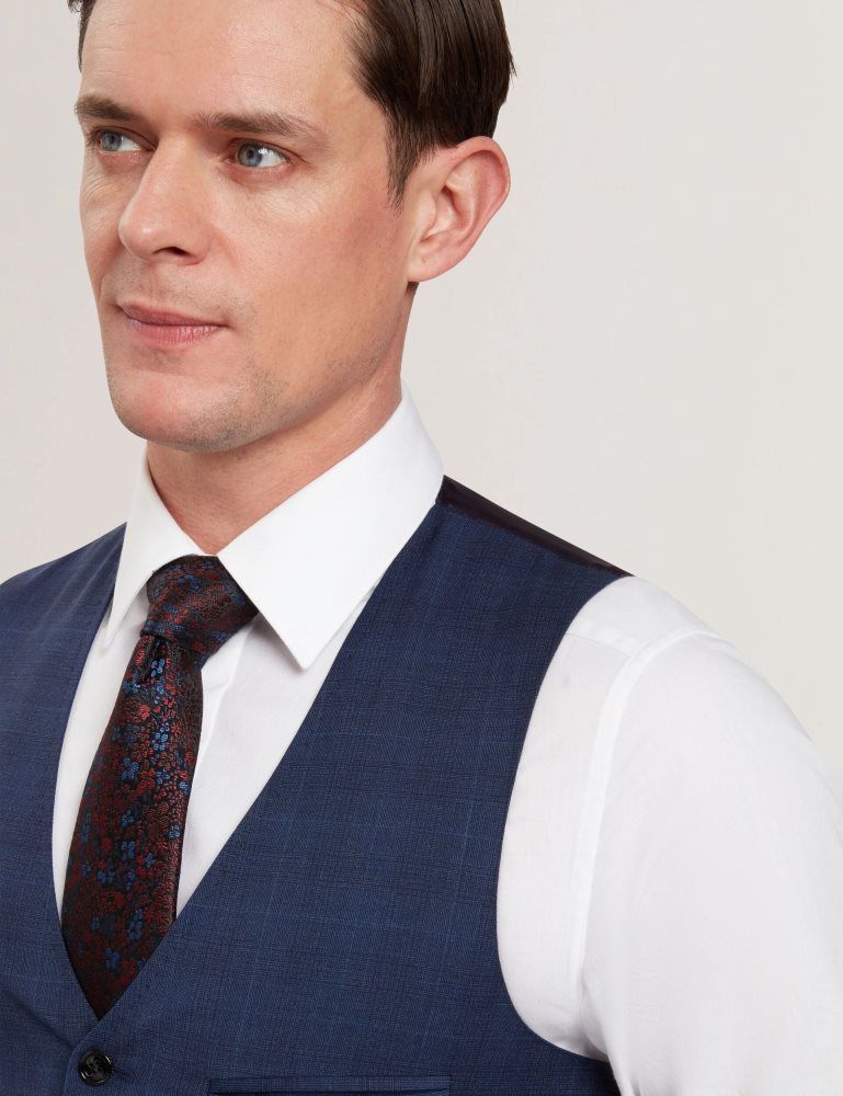 Costume Barbati Ted Baker Jayalav - Slim Fit Navy Check Wool Suit Vest Bleumarin | 018569-MLU