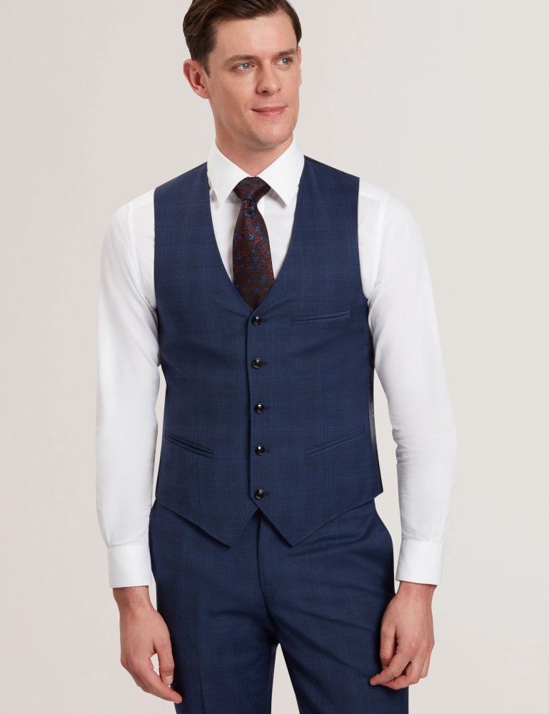 Costume Barbati Ted Baker Jayalav - Slim Fit Navy Check Wool Suit Vest Bleumarin | 018569-MLU