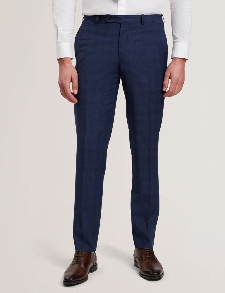 Costume Barbati Ted Baker Jayals - Slim Fit Navy Check Wool Suit Pants Bleumarin | 587940-MKR
