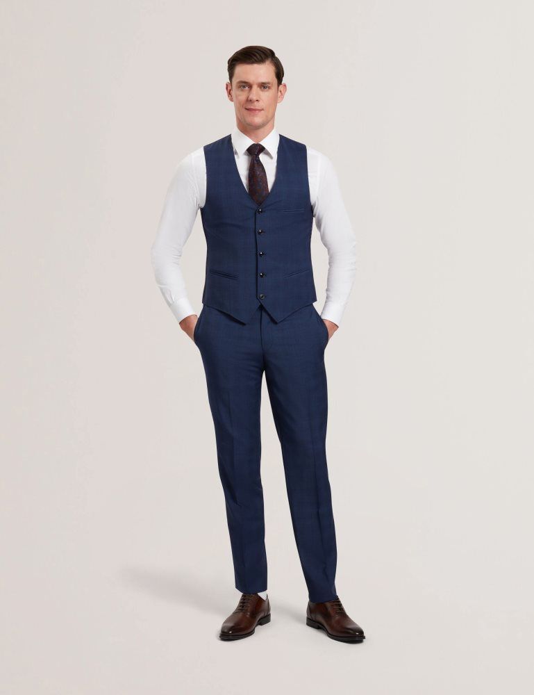 Costume Barbati Ted Baker Jayals - Slim Fit Navy Check Wool Suit Pants Bleumarin | 587940-MKR