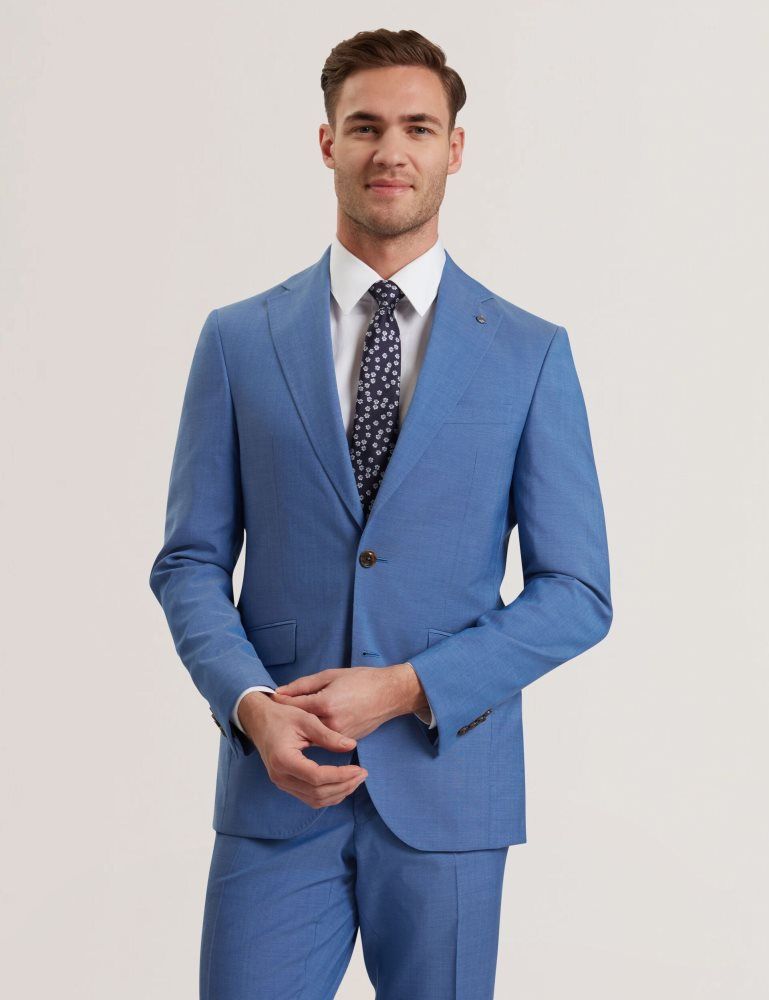 Costume Barbati Ted Baker Jaying - Slim Fit Blue Textured Wool Suit Jacket Albastri | 765328-NOX