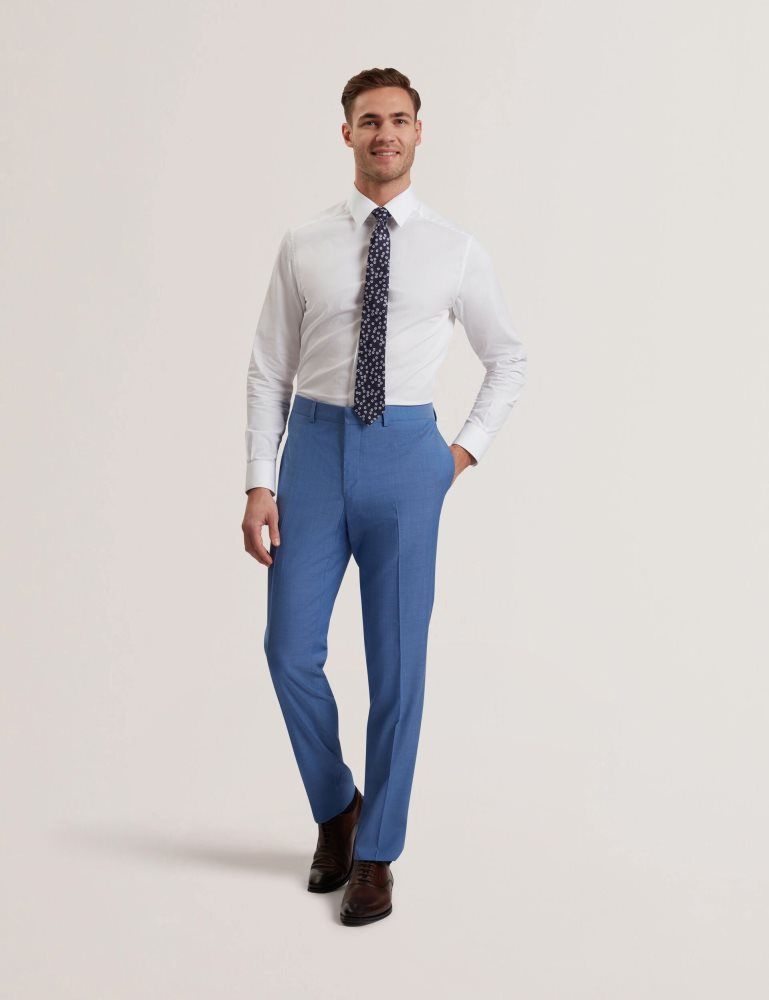 Costume Barbati Ted Baker Jayings - Slim Fit Blue Textured Wool Suit Pants Albastri | 527308-LDM