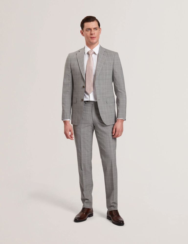 Costume Barbati Ted Baker Jayson - Slim Fit Grey Check Wool Suit Jacket Gri | 739825-UCL