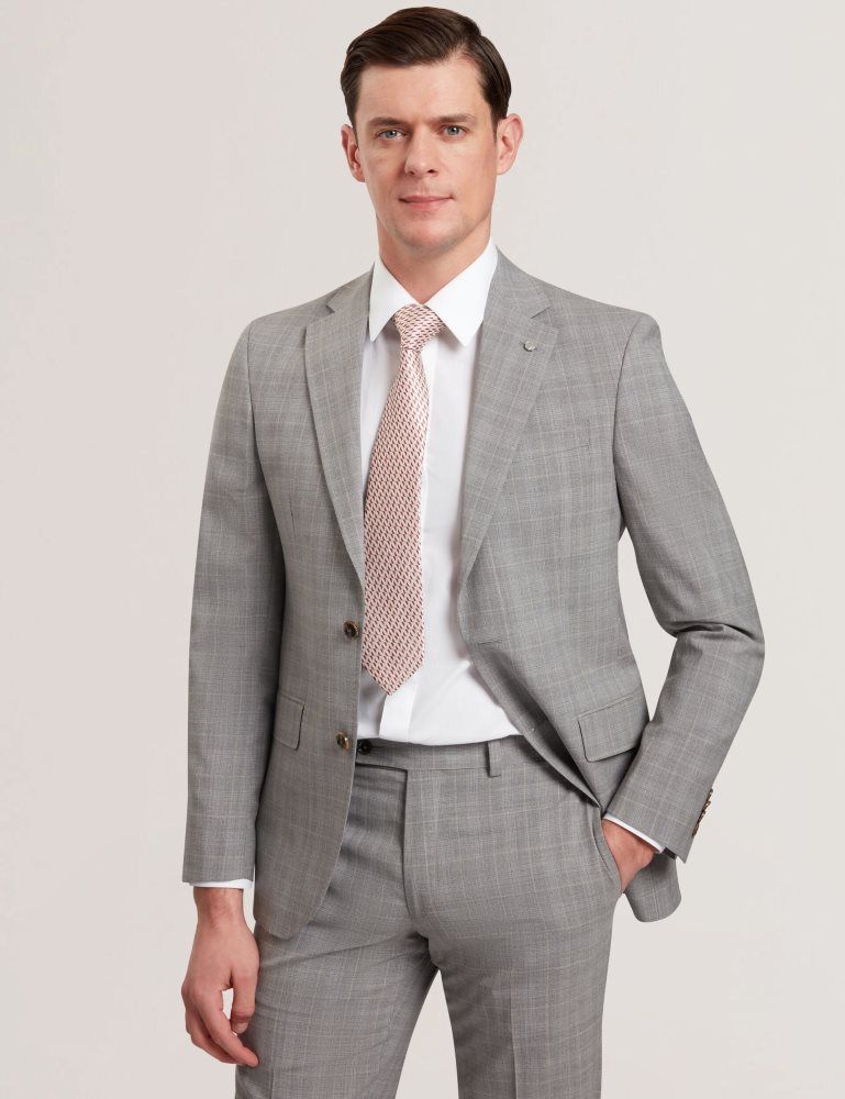 Costume Barbati Ted Baker Jayson - Slim Fit Grey Check Wool Suit Jacket Gri | 739825-UCL