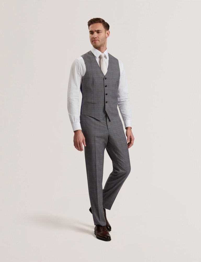 Costume Barbati Ted Baker Ronav - Windowpane Check Wool Suit Vest Gri | 456029-IQD