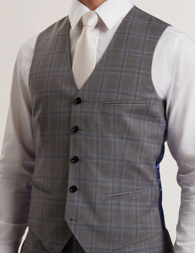 Costume Barbati Ted Baker Ronav - Windowpane Check Wool Suit Vest Gri | 456029-IQD