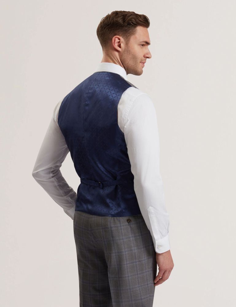 Costume Barbati Ted Baker Ronav - Windowpane Check Wool Suit Vest Gri | 456029-IQD