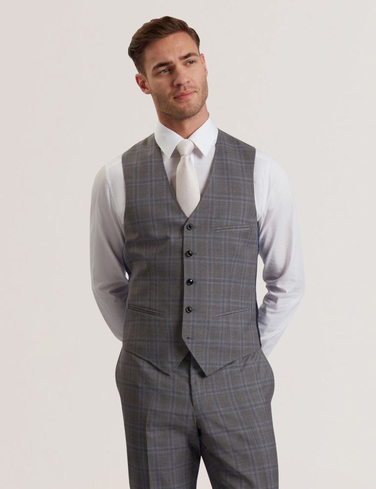 Costume Barbati Ted Baker Ronav - Windowpane Check Wool Suit Vest Gri | 456029-IQD