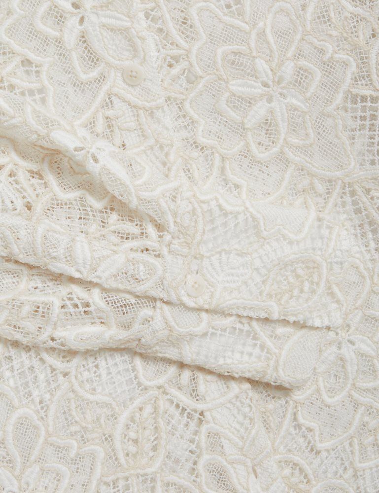 Costume Dama Ted Baker Blond - Floral Lace Longline Cotton Shirt Albi | 954783-SJG