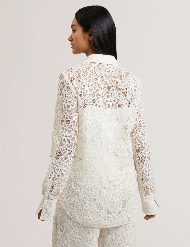 Costume Dama Ted Baker Blond - Floral Lace Longline Cotton Shirt Albi | 954783-SJG