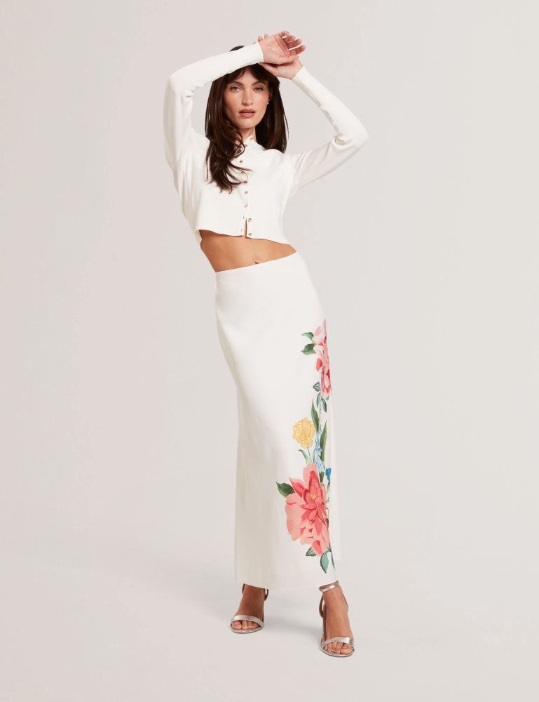 Costume Dama Ted Baker Casla - Floral Print Detail Column Midi Skirt Albi | 269148-VYF