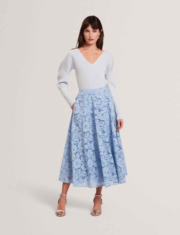Costume Dama Ted Baker Demiee - Lace Voluminous A-line Midi Skirt Albastri | 372154-SNJ