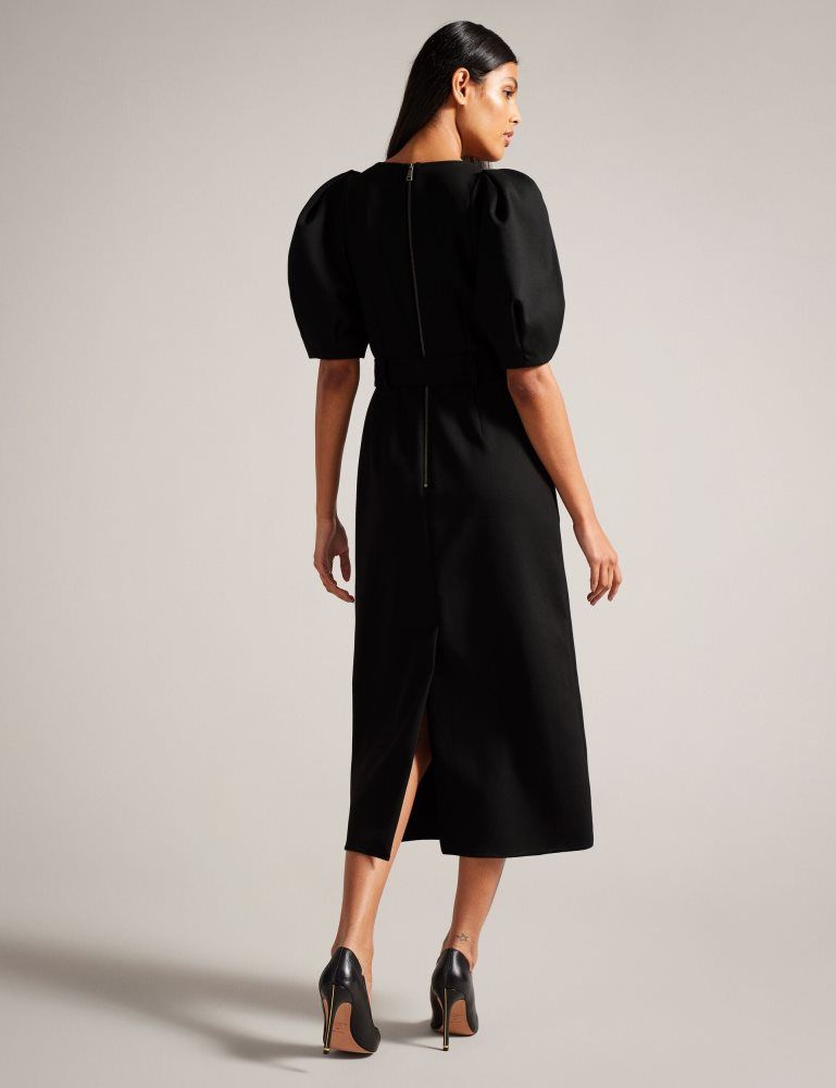 Costume Dama Ted Baker Gabyela - Structured Puff Sleeve Midi Dress With Belt Negrii | 860275-CSL