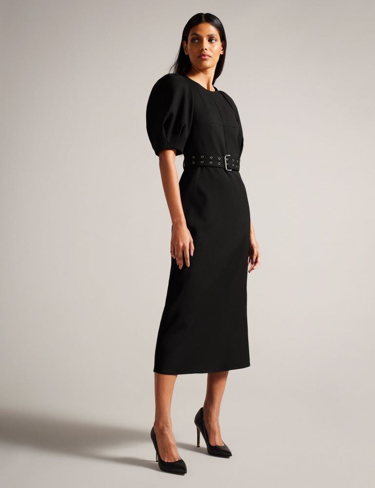 Costume Dama Ted Baker Gabyela - Structured Puff Sleeve Midi Dress With Belt Negrii | 860275-CSL