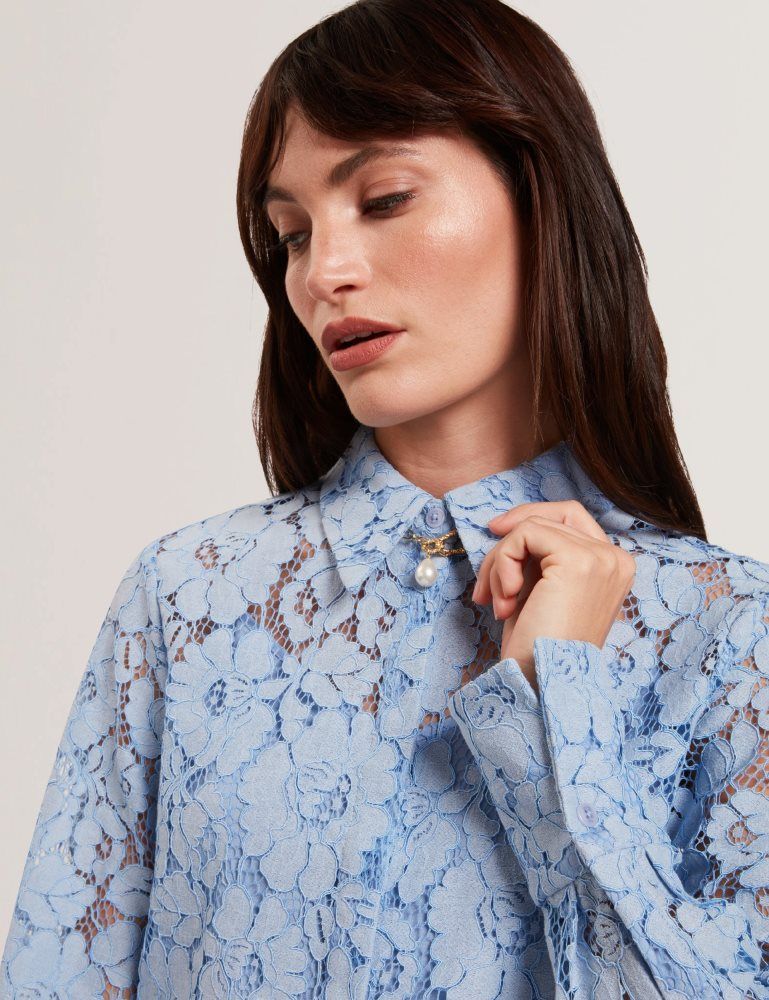 Costume Dama Ted Baker Gennoa - Lace Semi-sheer Longline Shirt Albastri | 809325-HDO