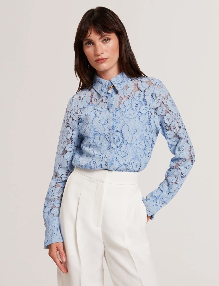 Costume Dama Ted Baker Gennoa - Lace Semi-sheer Longline Shirt Albastri | 809325-HDO