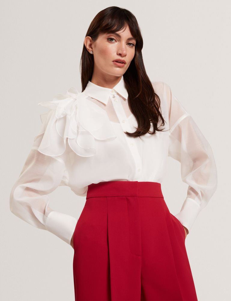 Costume Dama Ted Baker Lanyaa - Corsage Detail Organza Oversized Shirt Albi | 586039-HCY