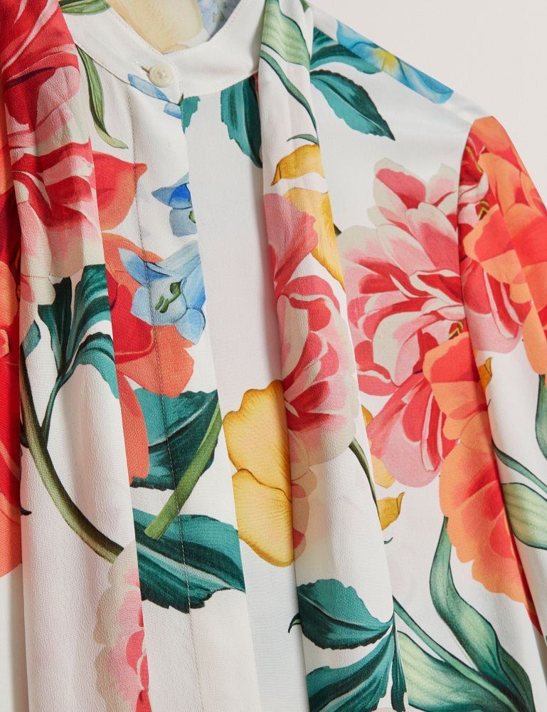 Costume Dama Ted Baker Luusile - Floral Print Tie Neck Long Sleeve Blouse Albi | 174560-BWN