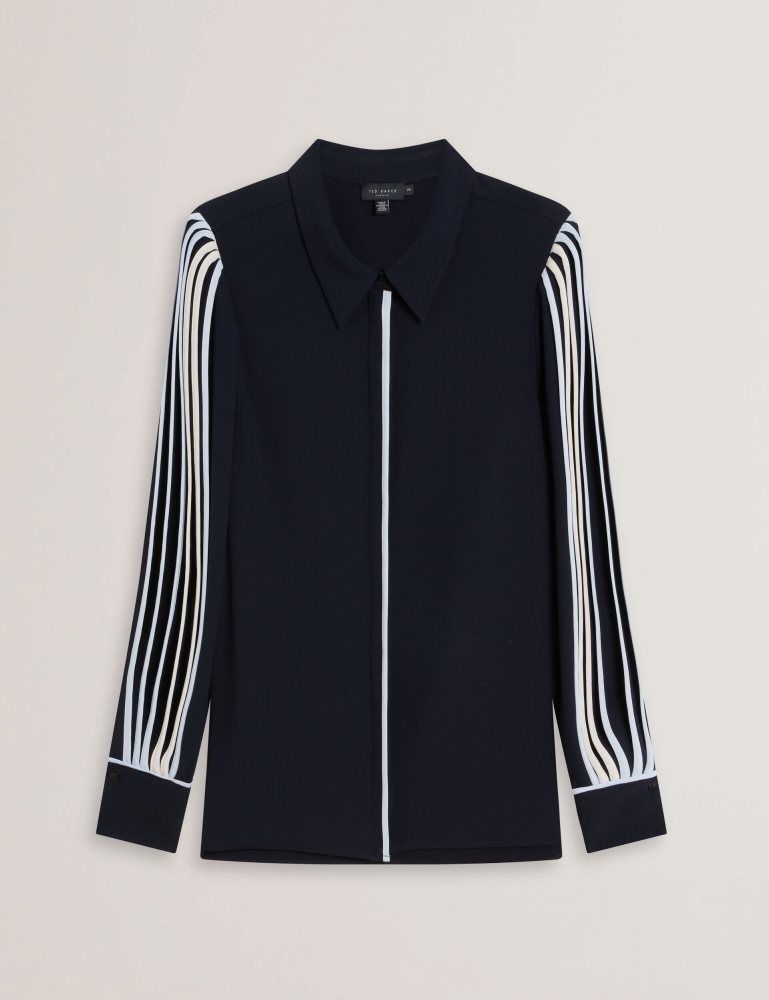 Costume Dama Ted Baker Miriti - Contrast Piping Detail Long Sleeve Shirt Bleumarin | 017548-ATX