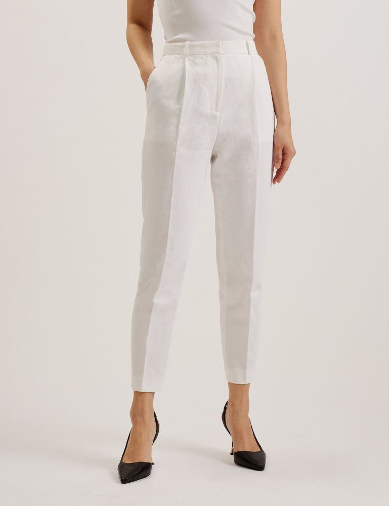 Costume Dama Ted Baker Musubt - Linen Cotton High Waisted Tailored Trousers Albi | 871629-NYX