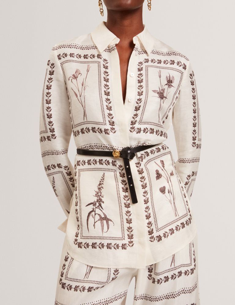 Costume Dama Ted Baker Simcoa - Panel Print Silk Linen Longline Shirt Albi | 953182-SUH