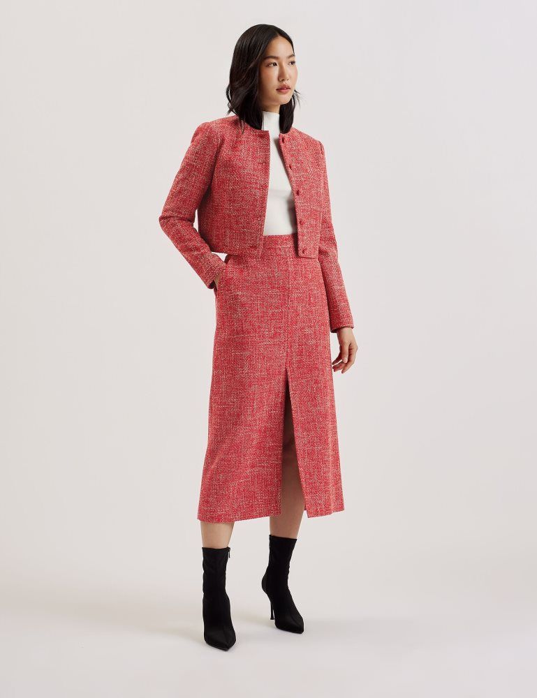 Costume Dama Ted Baker Sumis - Tailored Boucle Midi Skirt With Front Slit Rosii | 786504-CGP