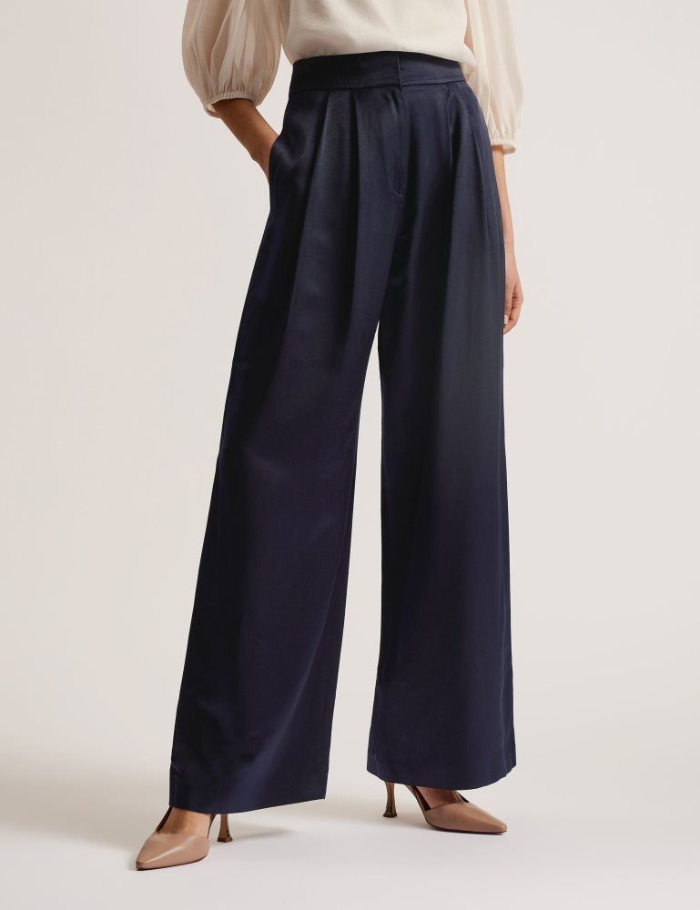 Costume Dama Ted Baker Teerut - Satin Tailored Wide Flood Length Trousers Bleumarin | 501963-JHD