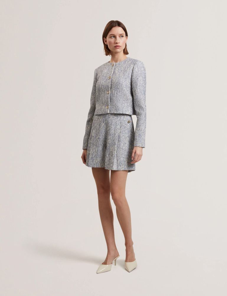 Costume Dama Ted Baker Vulpa - Boucle Button-up Cropped Tailored Jacket Albastri | 283674-QRW