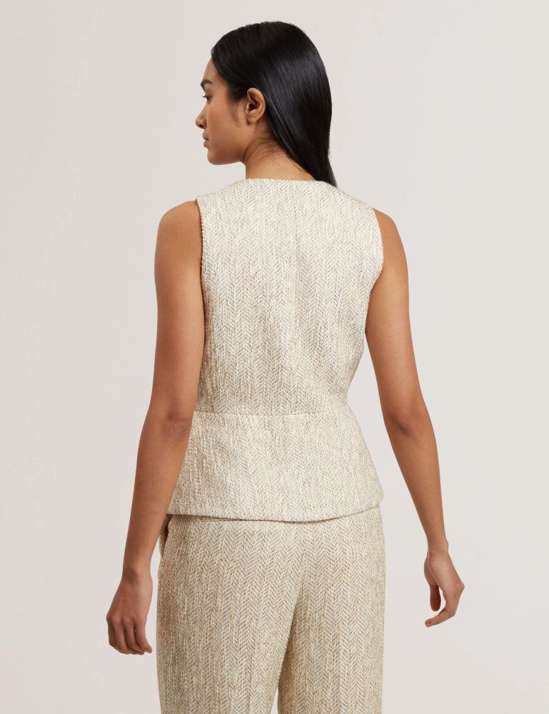Costume Dama Ted Baker Vulpaw - Boucle Herringbone Fitted Waistcoat Albi | 063954-BMF