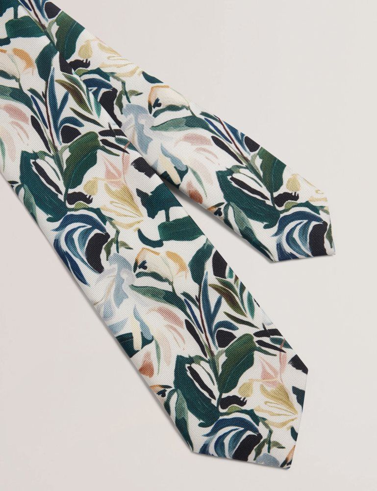 Cravată Barbati Ted Baker Boytonn - Painted Floral Print Silk Tie Ecru | 065437-ZQX
