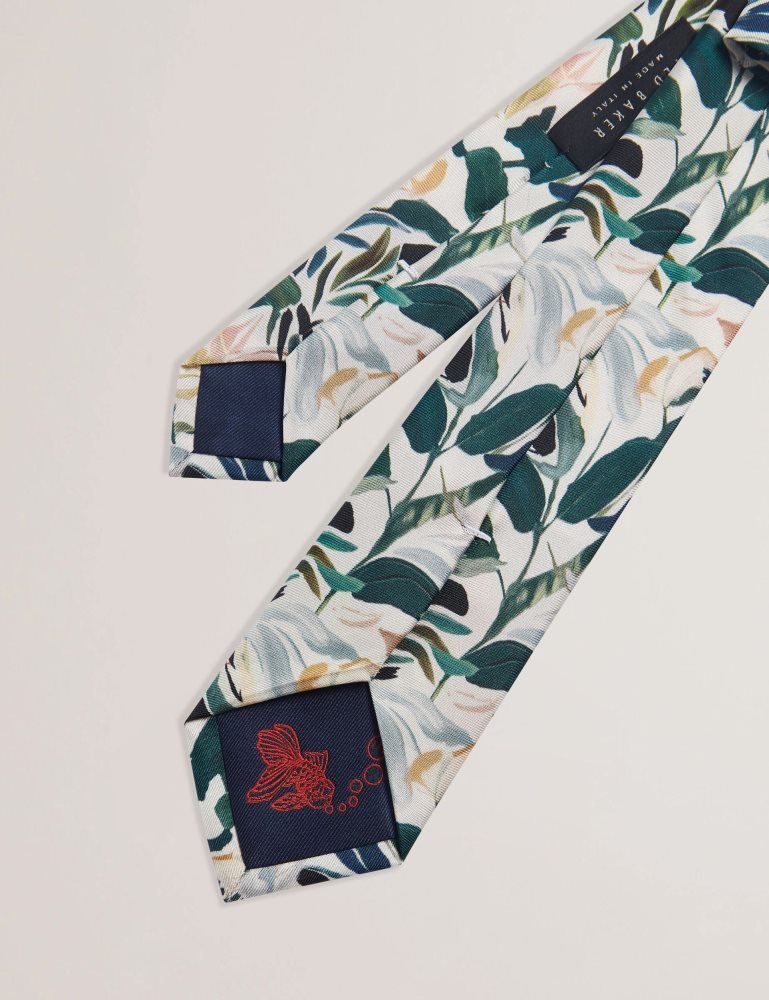 Cravată Barbati Ted Baker Boytonn - Painted Floral Print Silk Tie Ecru | 065437-ZQX