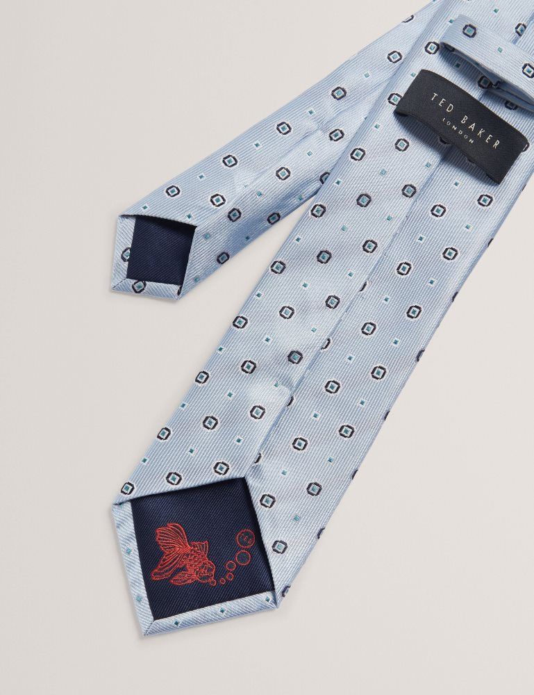 Cravată Barbati Ted Baker Steeple - Circle Geometric Print Silk Tie Albastri | 219573-OHZ
