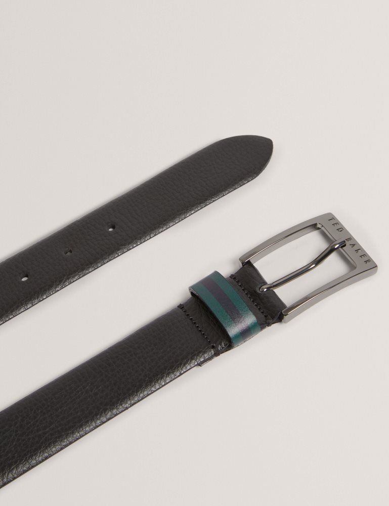 Curea Barbati Ted Baker Kendon - Grained Leather Belt With Striped Loop Negrii | 382569-ADN