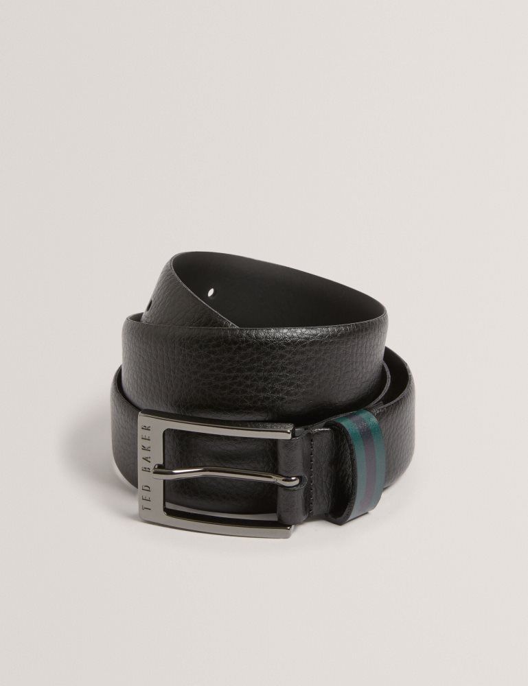 Curea Barbati Ted Baker Kendon - Grained Leather Belt With Striped Loop Negrii | 382569-ADN